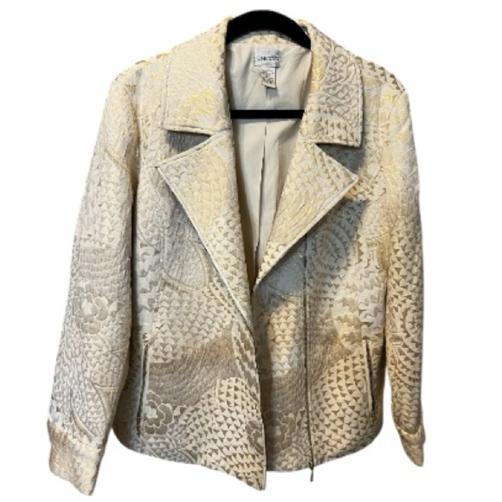 Chico's Ivory w/Gold Patterned Women's Blazer PTP 23